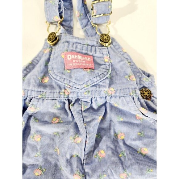 Vintage OshKosh B'Gosh Girl Overalls Size 3-6 Months Blue/ Pink & Yellow Floral - Picture 3 of 8